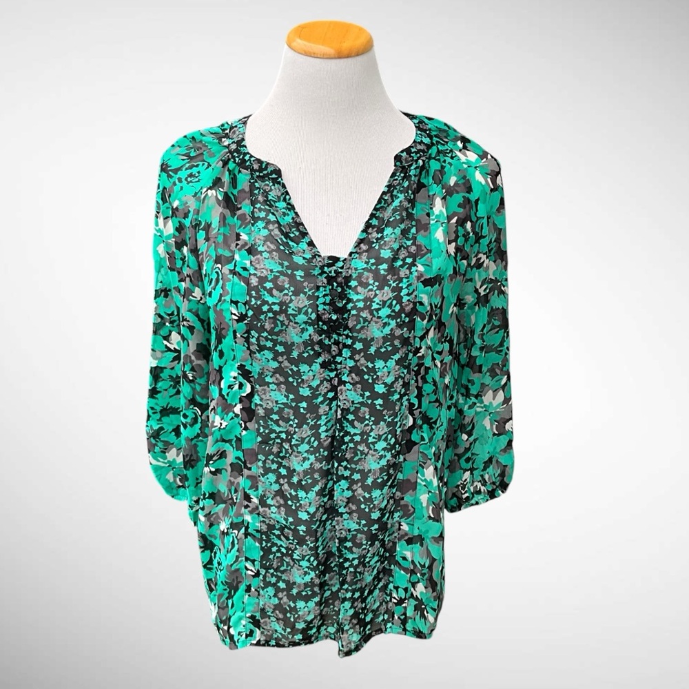 INC International Concepts Sheer Pullover Blouse 3/4-Sleeves
